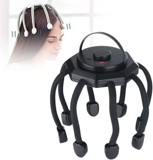 Person wearing a brain-computer interface device with a black stand