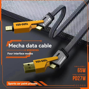 Mecha data cable with Ven-Dens branding on a dark background
