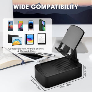Phone stand with compatibility features displayed on a desk