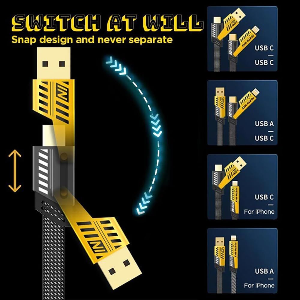 USB cable with interchangeable connectors on a black background