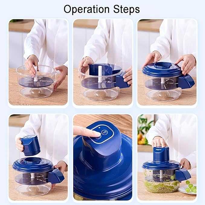 Step-by-step guide on using a kitchen tool with images of hands operating it.