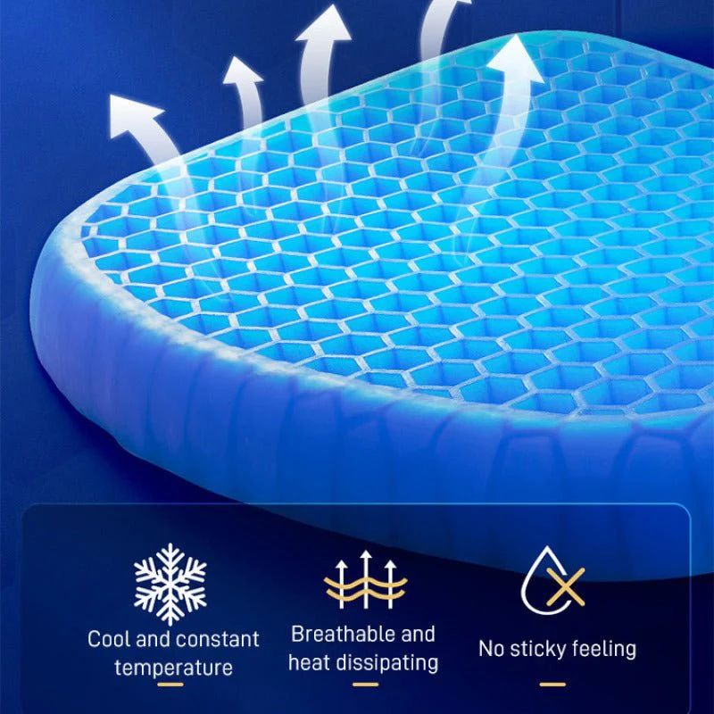 Blue mattress topper with hexagonal pattern on a dark blue background