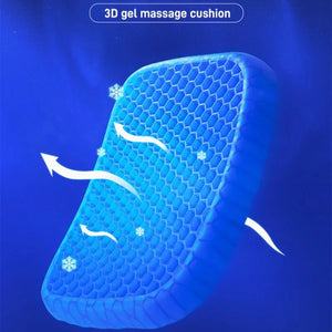 3D gel massage cushion with honeycomb pattern on a blue background